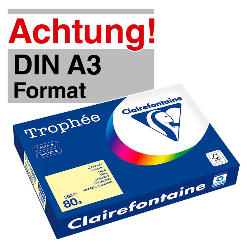 Clairefontaine Kopierpapier Trophée gelb DIN A3 80 g/qm 500 Blatt