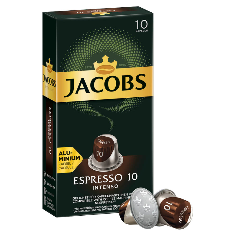 JACOBS ESPRESSO INTENSO Kaffeekapseln, Arabica- und Robustabohnen kräftig, 10 Portionen