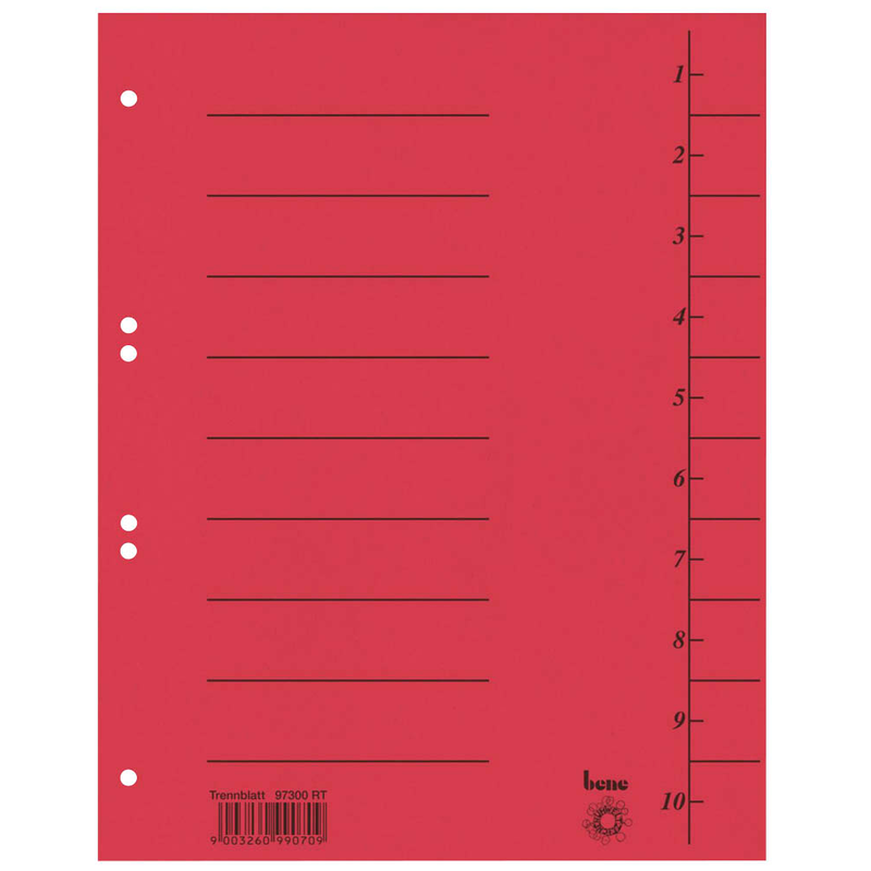 bene Trennblätter DIN A4 1-10 rot, 250 g/qm, 100 St.