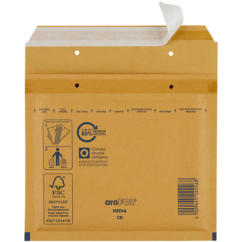 aroFOL® CLASSIC Luftpolstertaschen CD braun 18,0 x 16,5 cm, 100 St.